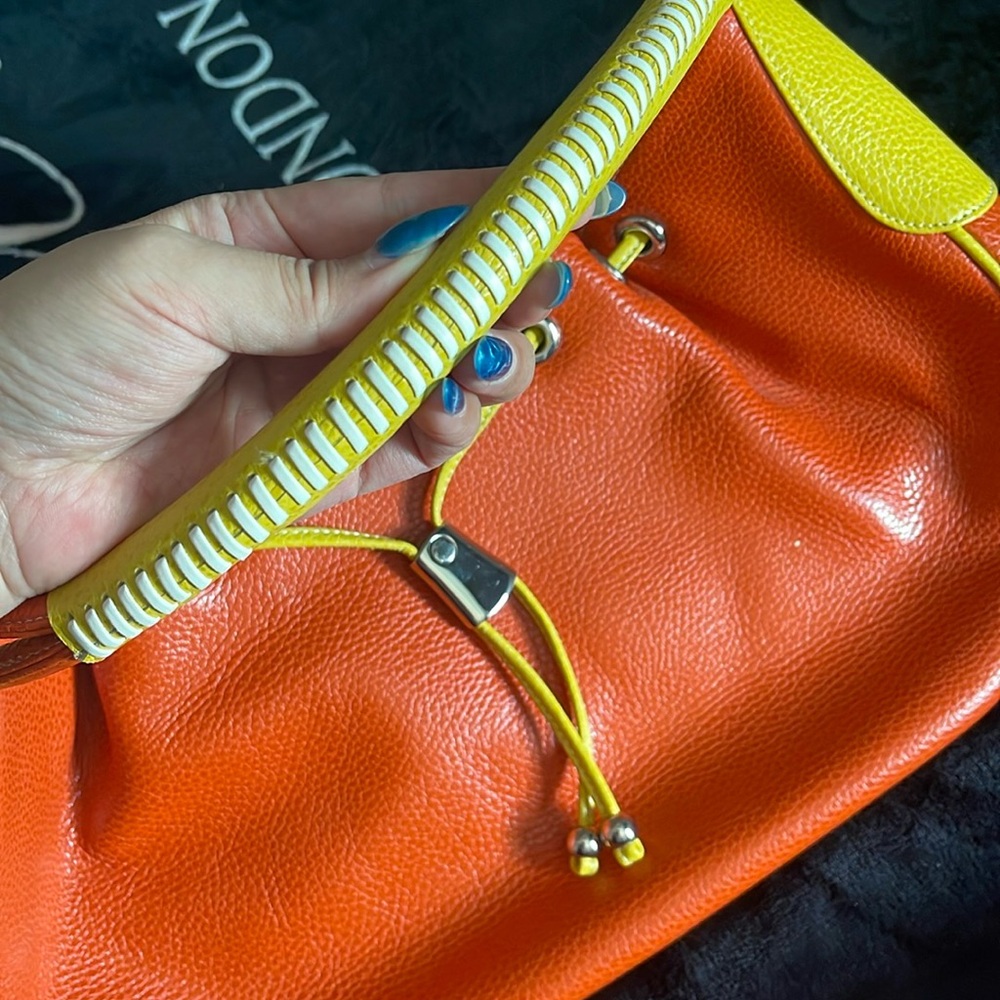 Orange pebble genuine leather shoulder bag